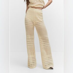 Mango Beige Crochet Wide-Leg Pants